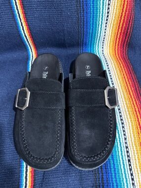 Bjorndal Black Suede Slip-On Loafers with Silver Buckles